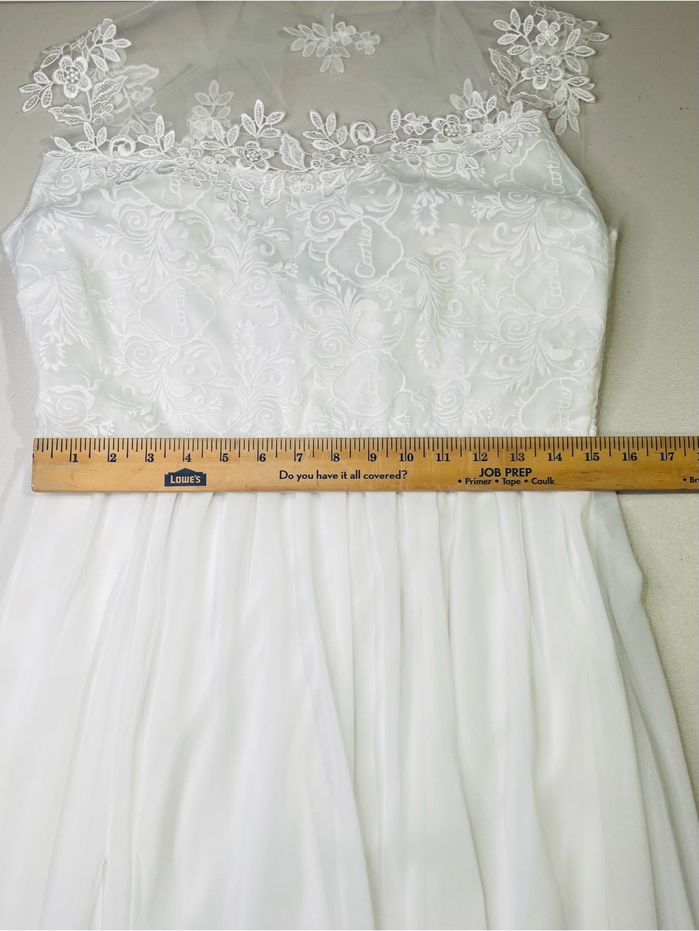 Source Unknown XL White Maxi Chiffon Dress with Floral Lace Bodice Wedding EC - Picture 4 of 8